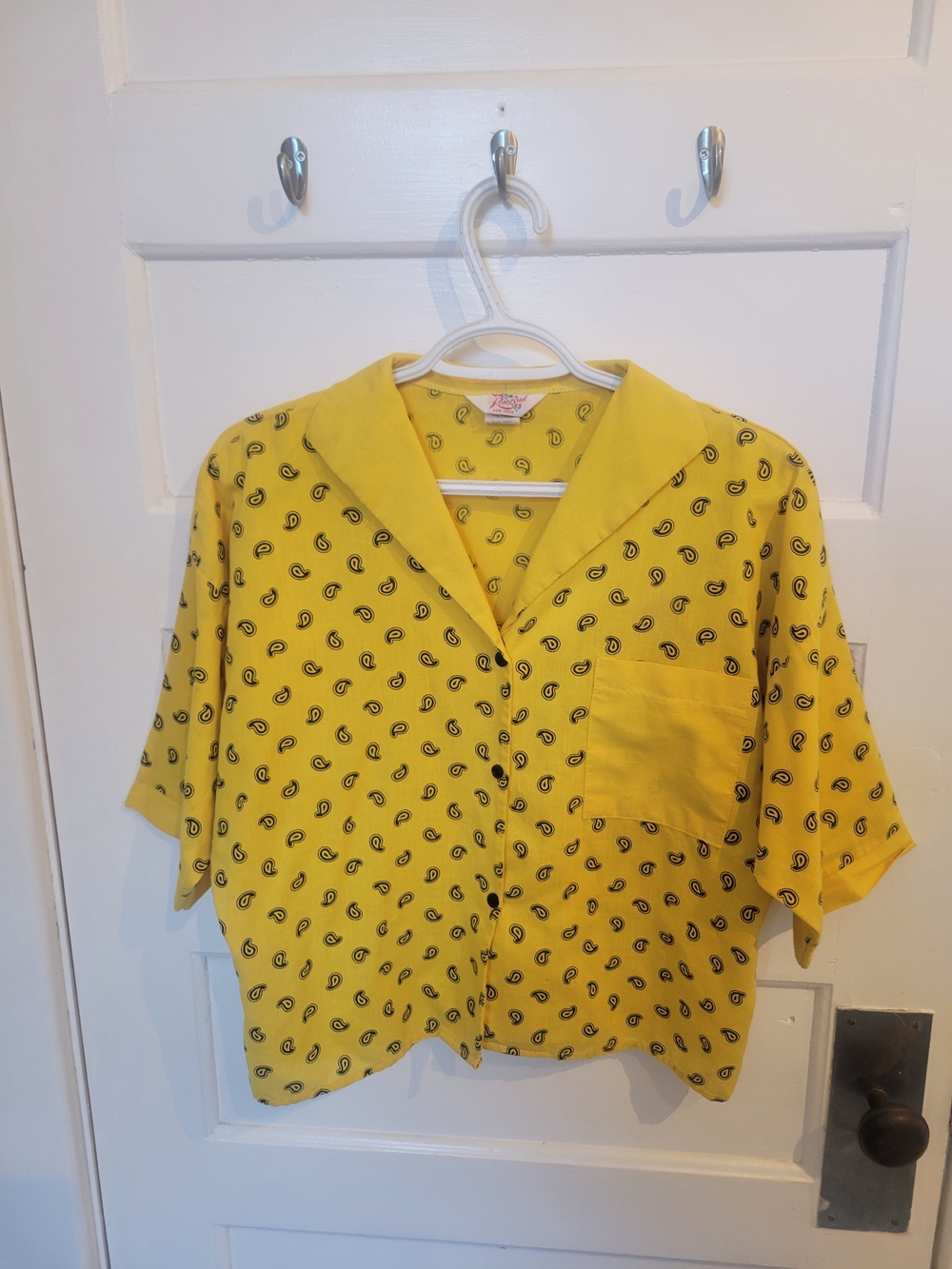 Vintage Yellow Paisley Camp-Collar Boxy Button-Down Shirt